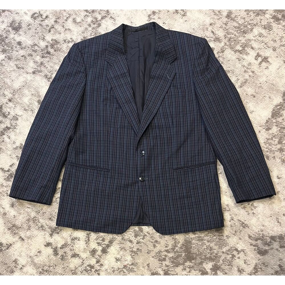 Vintage German Tailored Cool Wool Blue Striped Suit Jacket Sport Coat Sz 44R